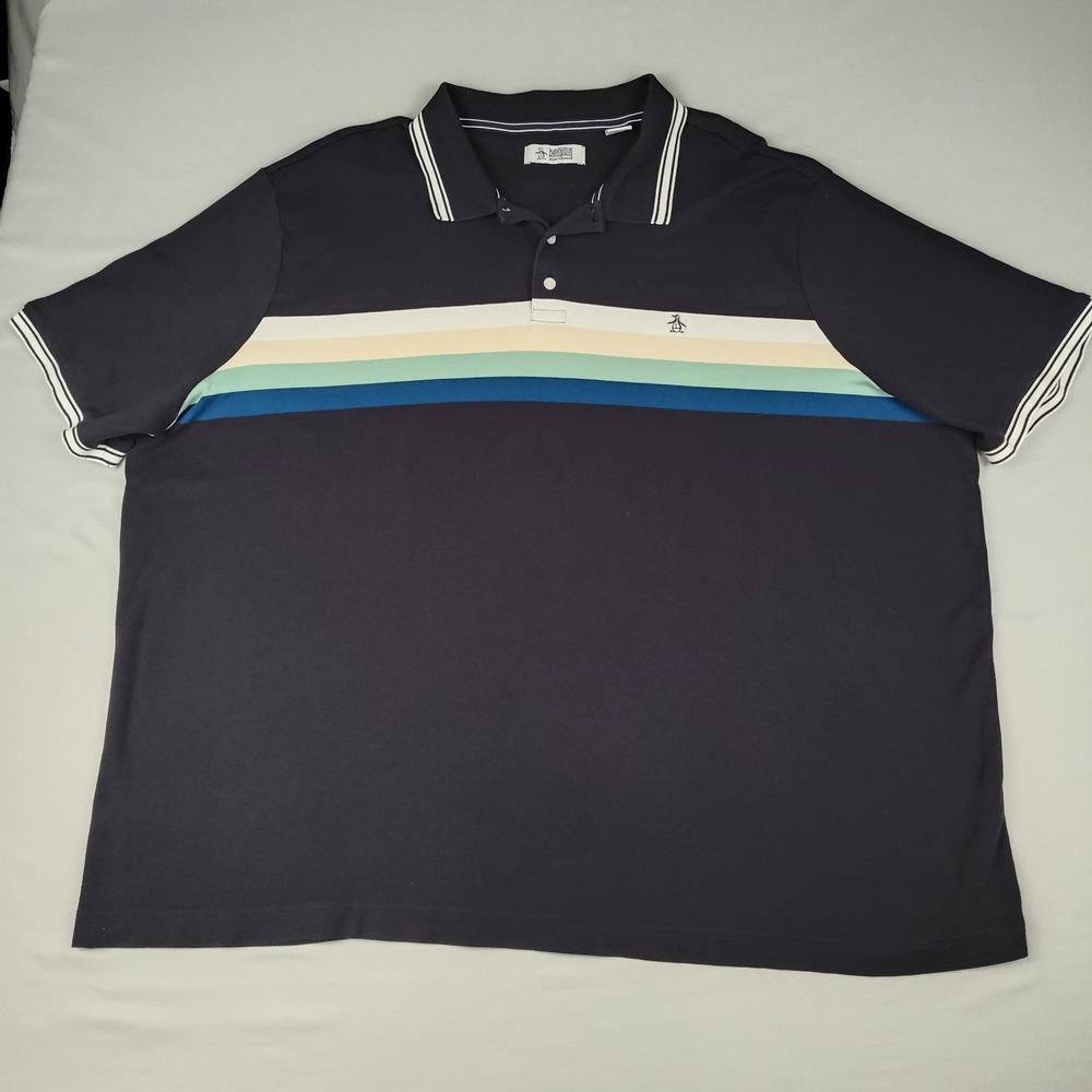 Original Penguin Mens Polo Shirt 4XL 100% Cotton Black Stripe Retro Golf Preppy